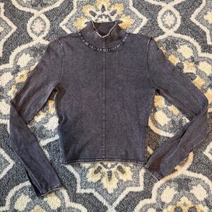ZARA Mock Neck Acid Wash Gray Long Sleeve Fitted Sweater | Size S
